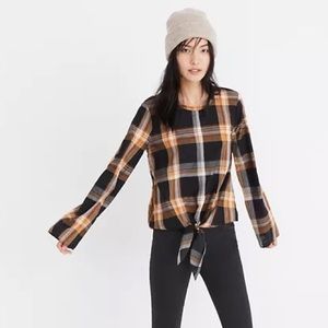 Madewell Peekskill Plaid Tie-Front Keyhole Top Bell Sleeves Size X-Small